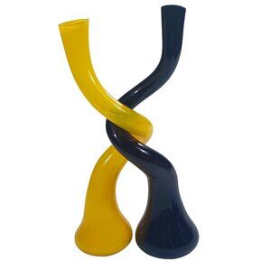 Vintage O'Dell Twist Entwined Art Glass Bud Vases Candle Holders Set Art Deco Bl